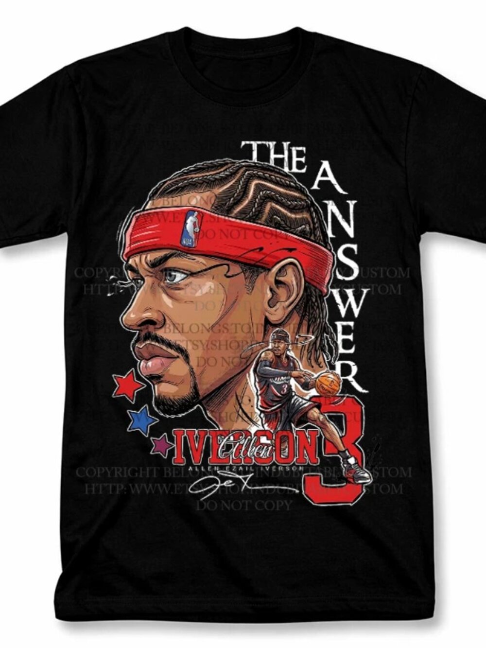 Allen Iverson Cartoon Sixers Graphic T Shirt 257